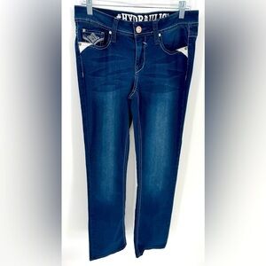 Hydraulic Lola Curvy Bootcut Jeans Dark Wash Embellished Pockets Size 9/10